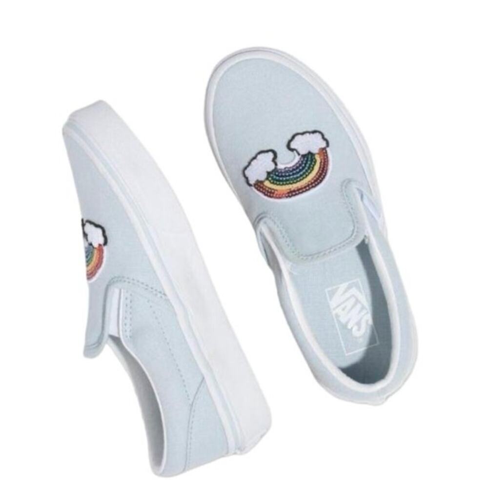 VANS SLIP-ON LIGHT BLUE SEQUINED RAINBOW ON FRONT WOMENS 8.5 JUNIORS 7 EU 39 - Picture 3 of 13